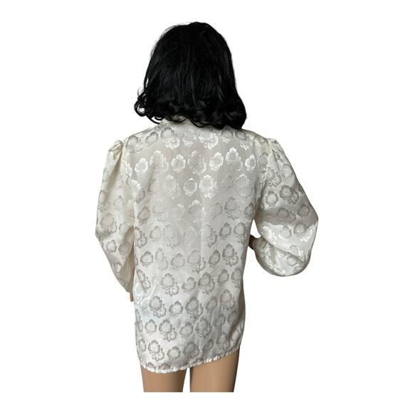 Vintage JOZELL Puff Sleeve 80's cream floral print blouse with necktie size 9/10 - Picture 5 of 16